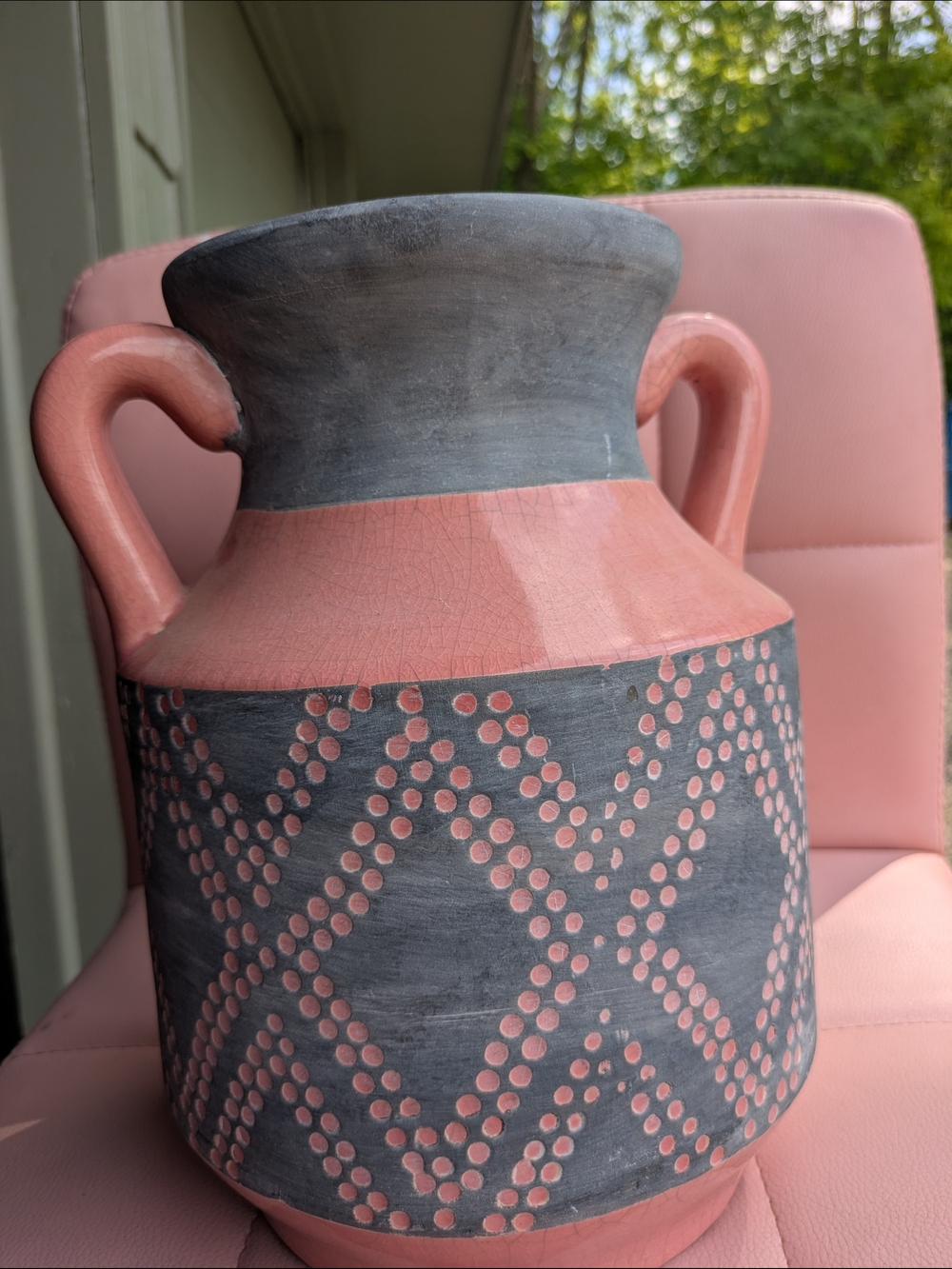 Two-Handled Decorative Vase in Dusty Pink and Charcoal